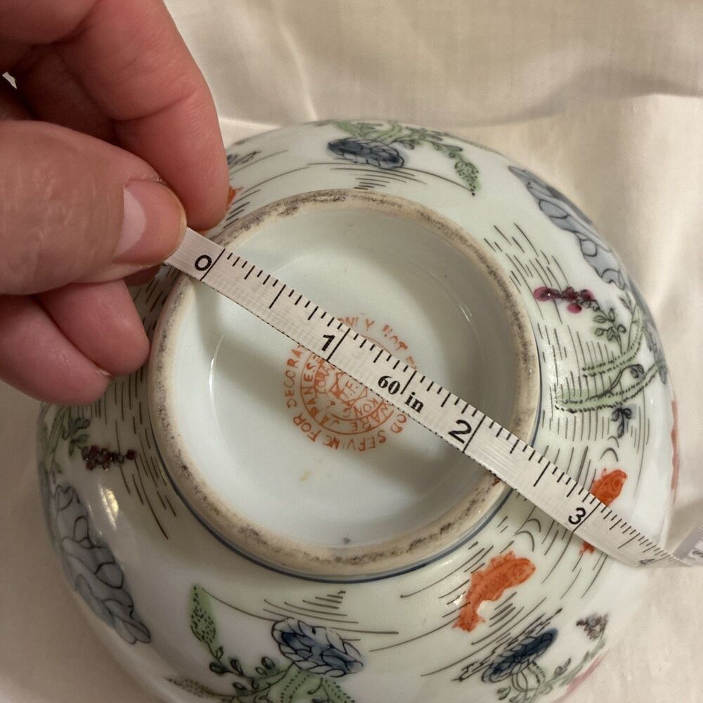 Vintage Chinoiserie Japanese TFF Porcelain Bowl 6" Lotus, Frogs, Koi Pond HK - Picture 9 of 9